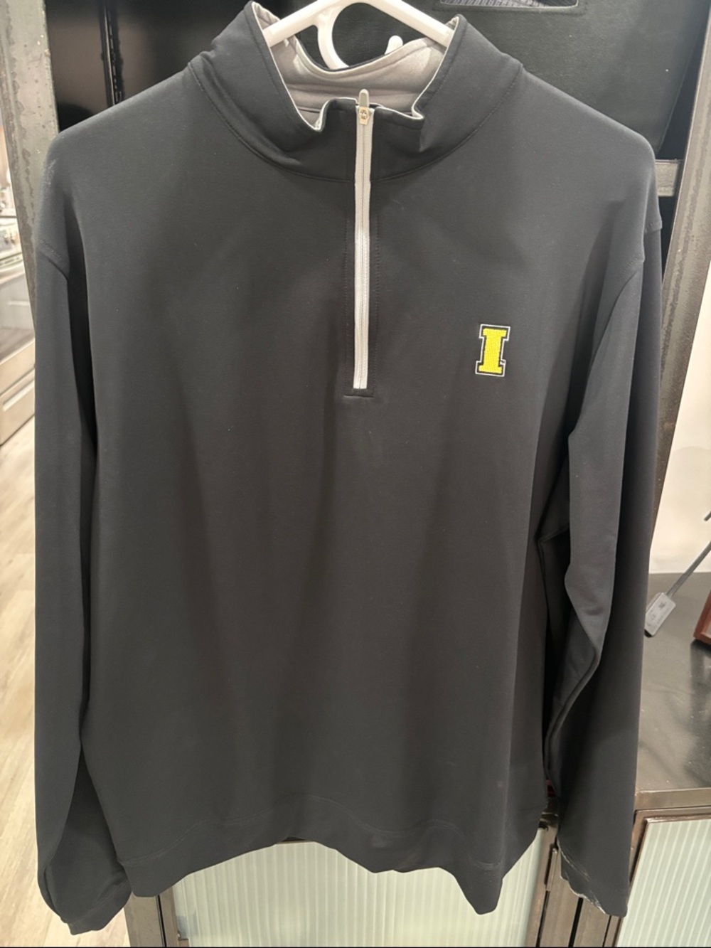 Peter Millar Black Quarter-Zip Pullover with Iowa Yellow 'I' Patch
